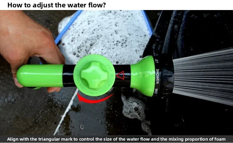 Multifunctional  Adjustable Mode Water Guns Nozzle Hose Washer Garten Watering Jet Sprayer with Foam Container Fertilizer Tools