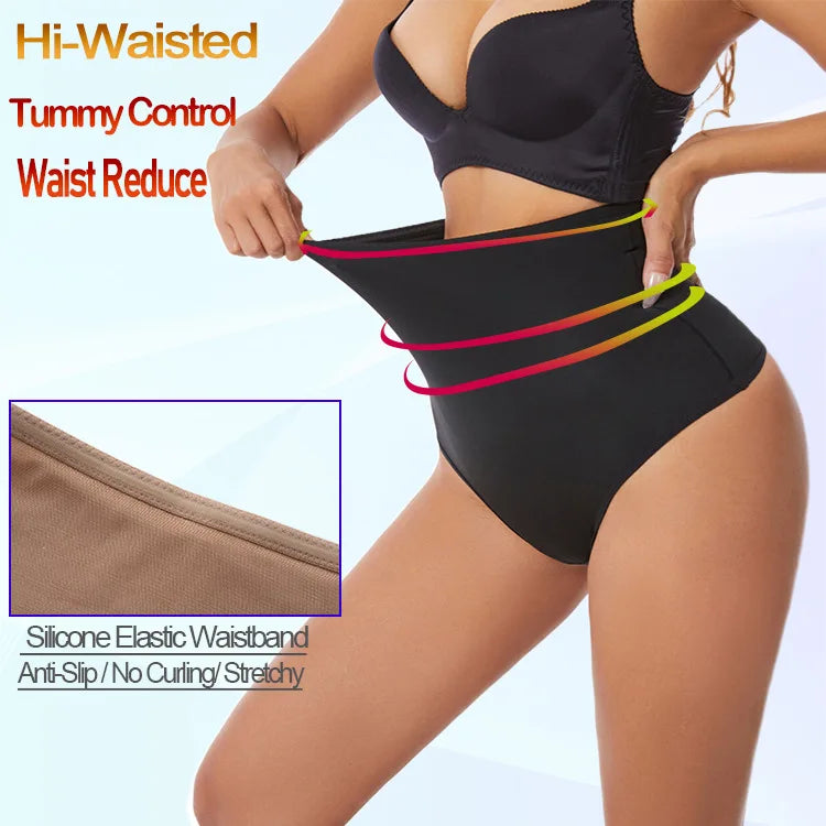 Cross-border Women's High Waist ThongT-back Tummy Control Panties with Non-slip Waistband Strong Waist Cinching and shaper