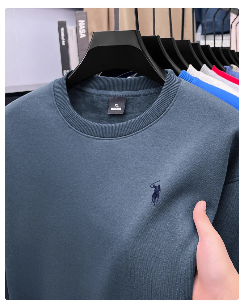 Designer brand men's round neck sportswear autumn new item thickened warm luxury pony print loose casual Paul pullover