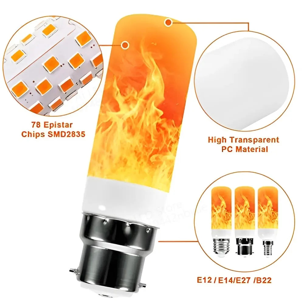 E27 E14 B22 LED Flame Bulb 9W Four Modes Flame Bulb Flashing LED Dynamic Flame Effect Light AC8V-265V 78SMD 2835 light bulb