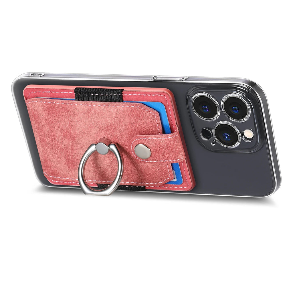 Phone Holder Wallet Case Card Slot Holder PU Leather Back Sticker Adhesives With Ring Stand For Mobile Phone iPhone Samsung