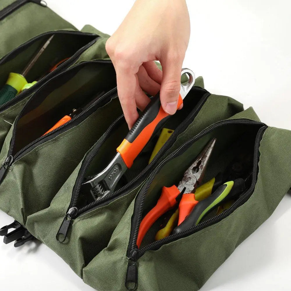 Heavy-Duty Roll-Up Tool Bag - Oxford Fabric Multi-Tool Organizer All-in-One Garage Storage for Mechanics/Electricians/Carpenters