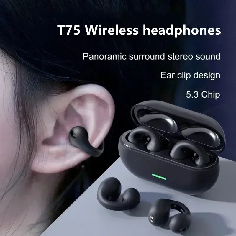 New T75 Bluetooth 5.3 Bone Conduction Earphones - Waterproof Sports Headphones with HiFi Stereo Sound
