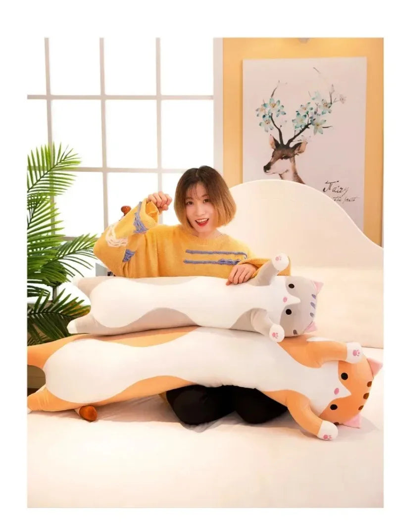 Long Cat Plush Body Pillow Creative Cute Animal Stuffed Cushion Soft Sofa Decorative Throw Pillow Large Sleeping Cushion Decor
