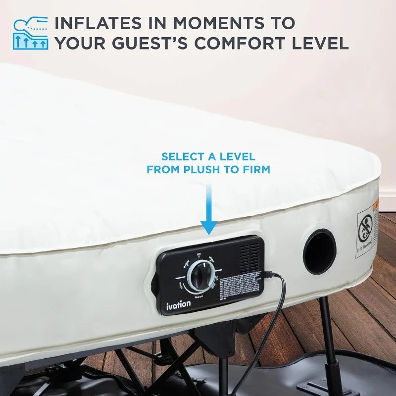EZ-Bed (Twin) Air Mattress with Frame & Rolling Case, Self Inflatable, Blow Up Bed Auto Shut-Off, Comfortable Surface Ai