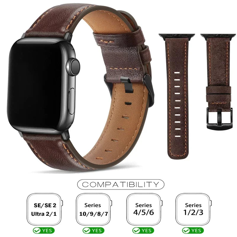 Leather Strap for Apple watch band 44mm 49/45mm 40/41 42 46mm belt Retro luxury Correas iWatch series 10 9 5 4 SE 6 7 8 ultra 2