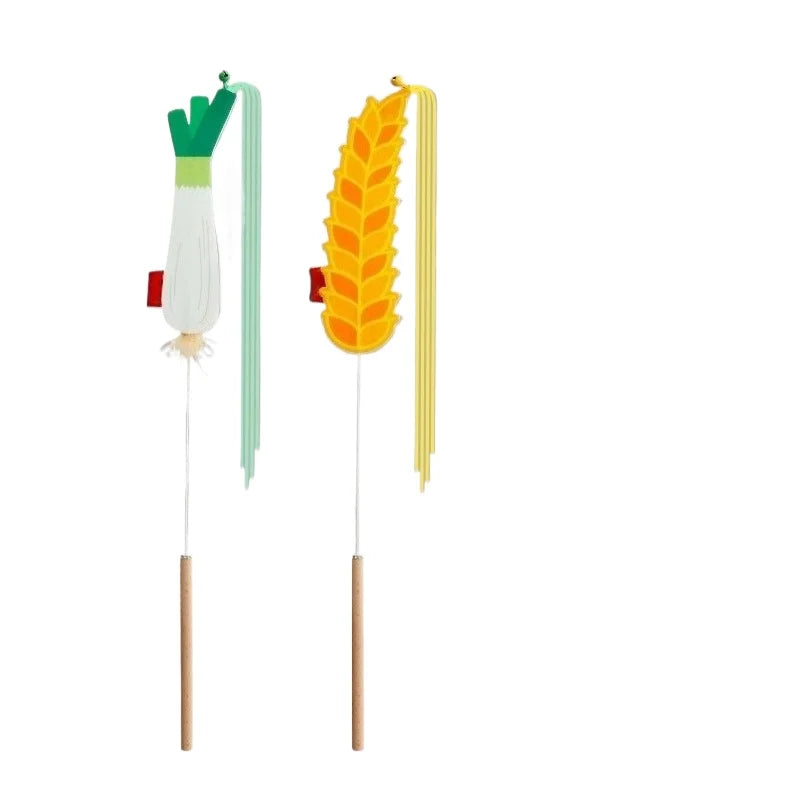 Cat Teaser Toy Felt Squeaky Bell Simulated Barley Scallions Shape Kitten Toy Fringe Interactive Cat Stick Toy Supplies