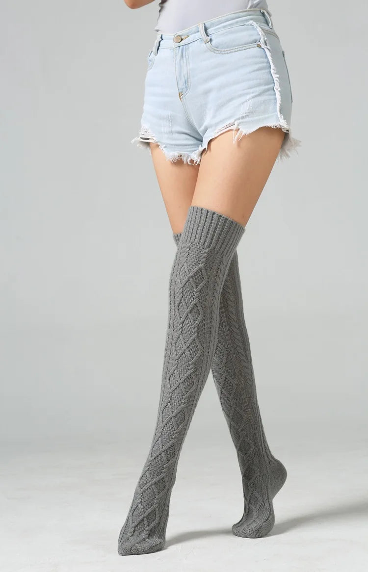 Winter Women Knee Socks Ladies Thigh High Stockings Girls Warm Sexy House Floor Long Stocking Knitting Wool Over Knee Stocking