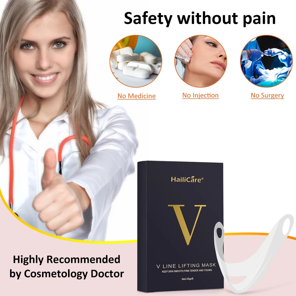 4D V shape Lifting Face Mask Ear Hanging Chin Cheek Lift Facial Slimming Hydrogel Thin Face-Lifting Slimmer Mask Black Packaging