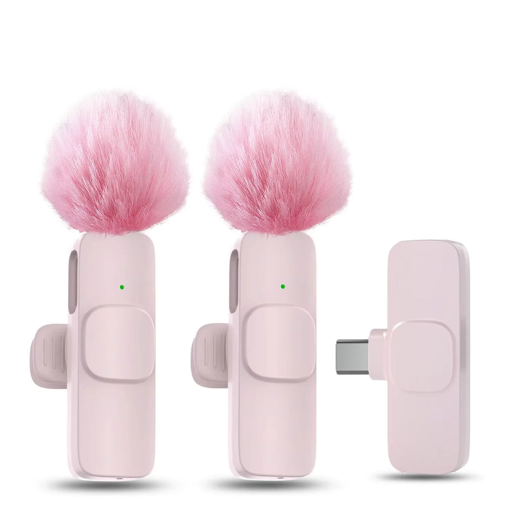 Pink &White K60 Wireless Lavalier Microphone for Smartphone,Clip On Lapel Mic Plug-Play Microphone for Video/Audio Recording