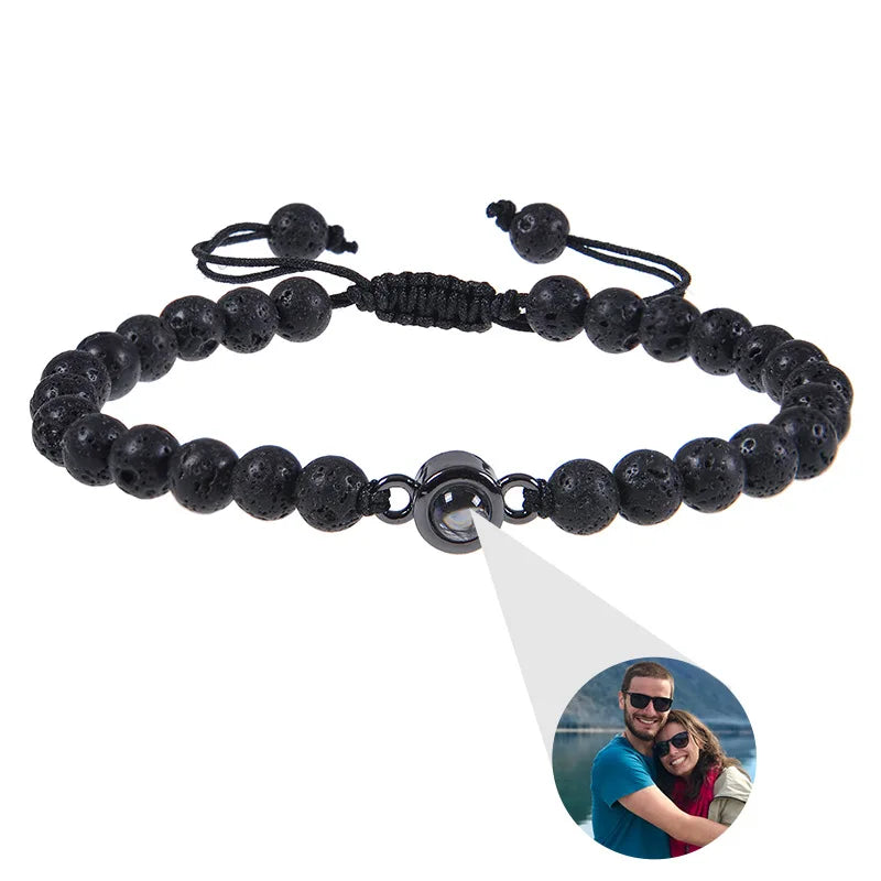 6mm Natrual Stone Custom Photo Projection Bracelet Personalized Beads Bracelets For Women Men Couples Anniversary Jewelry Gift