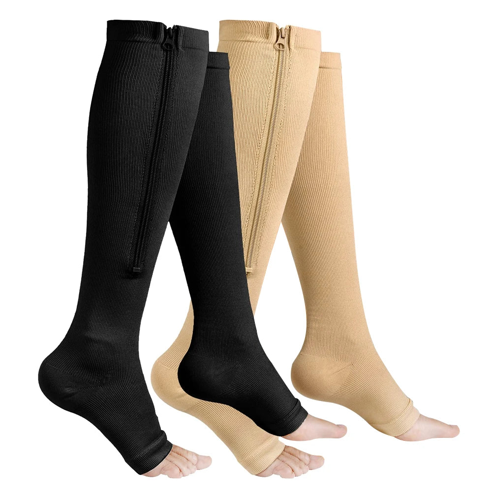 Zipper Compression Socks,15-20 mmHg Knee High Compression Socks for Men Women,Close Toe Support Socks for Varicose Veins,Edema