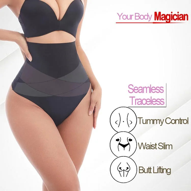 Women's High Waist ThongT-backCross X Shaping Tummy Control Panties Strong Body Shaping Waist Cincher Hip Lifter Seamless