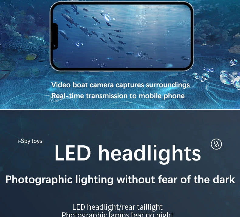 RC Boat Submarine with Camera Underwater 6CH Remote Control Wifi FPV Remote Control Boats Radio Control Toys - Kid Gifts