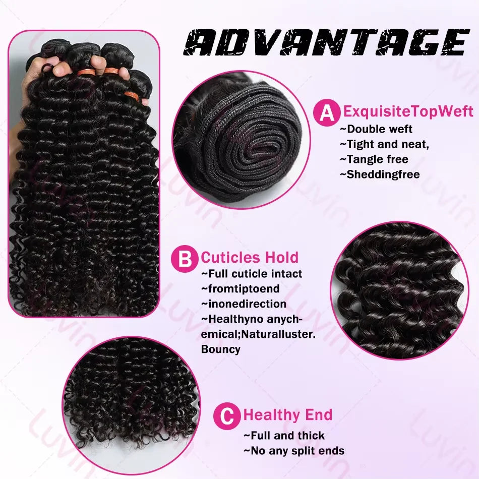 32 36 40 Inch Deep Wave Human Hair Bundles Brazilian Remy Unprocessed Weaving Curly Hair 1/2/3/4 Bundles Weave Extensions Deals