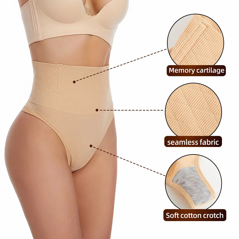 Thin Thong Women's Strong Hip Lift Tummy Control Panties with Fishbone Steel Boning Waist Cincher Mid-High Waist Shaper