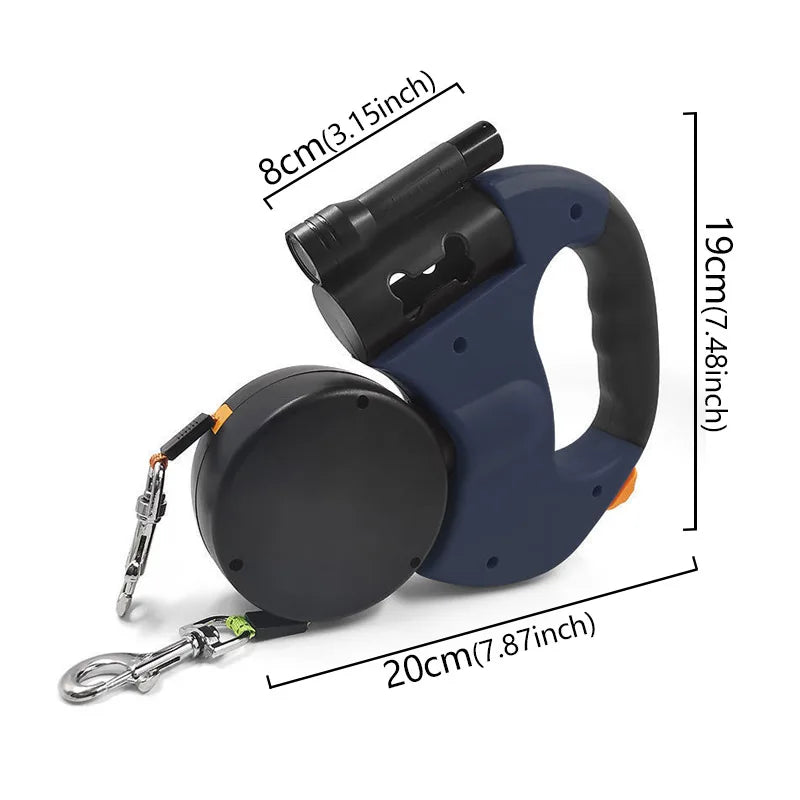 Automatic retractable two-end pet Dog leash with LED Light, 360 Swivel No Tangle for Each Adjustable Strap Auto Pet Leash Rope