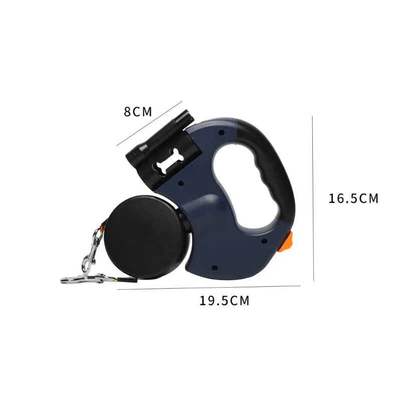 Auto Retractable Double-Ended Dog Leash 3m with LED Flashlight Waste Bag Box Roulette 360 Degree Dual Traction Rope Pet Supplies