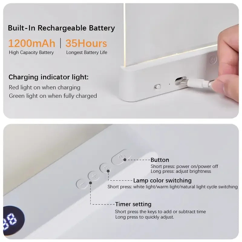 LED Book Light Rechargeable Reading Lights for Books in Bed Eye Caring 3 Color Stepless Dimming Flat Book Light for Book Lovers