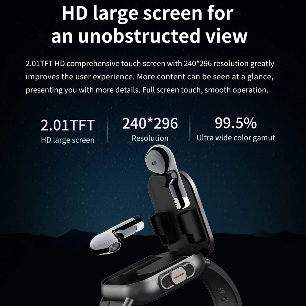 2026 New Smartwatch TWS Earphone 2.01' Bluetooth Call Heart Rate Monitor Sport Fitness Tracker 2 in 1 Smart Watch Headset