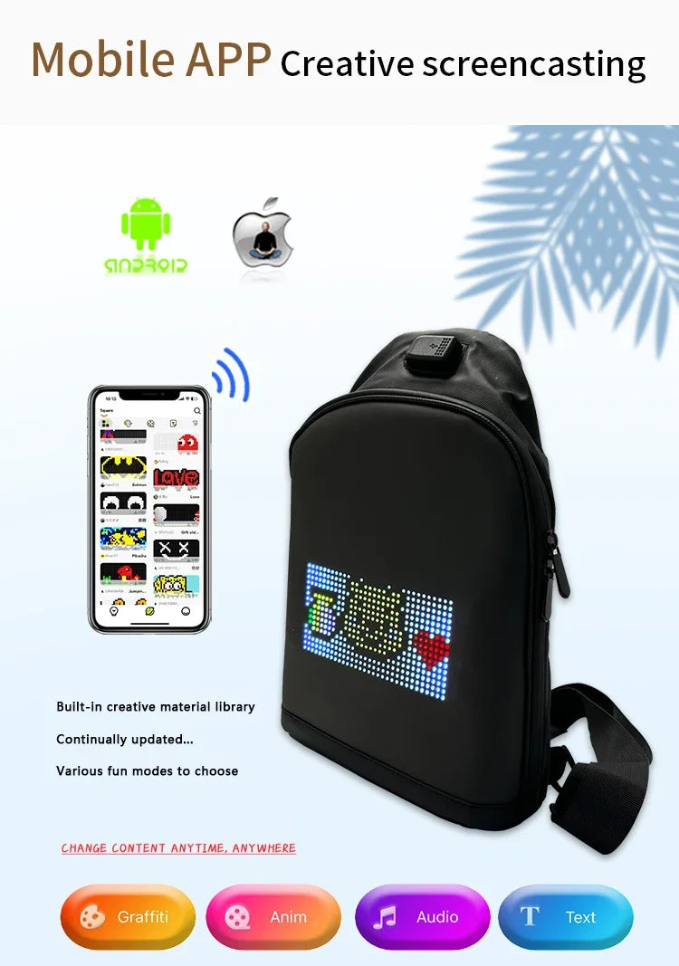 Led Waist Bag Smart  APP LED Pixel Backpack for Women Men DIY Multilingual Graffiti Dynamic Shoulder Bag Chest Bag Led Display