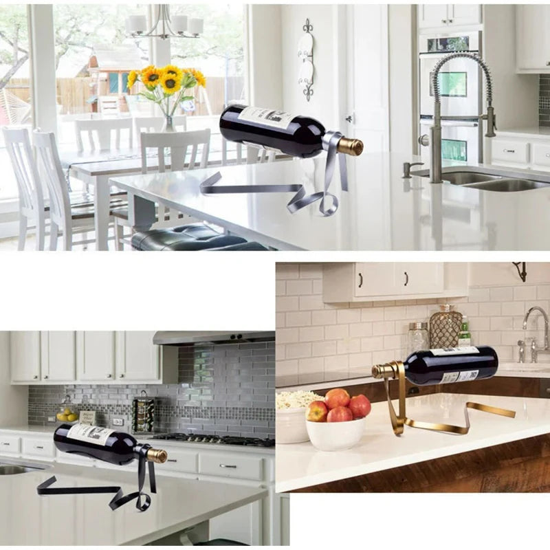 New Metal Ribbon Shaped Suspended Balanced Wine Bottle Rack Wine Display Rack Exquisite Durable Party Banquet Desktop Decoration