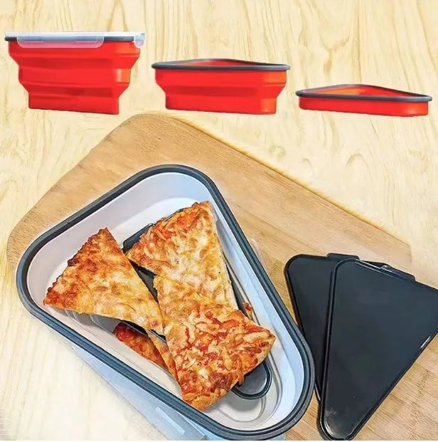 Baby Food Grade Silicone Folding Pizza Box Reusable Triangle Pizza Packing Box Take Away Box Silicone Children Food Storage Box