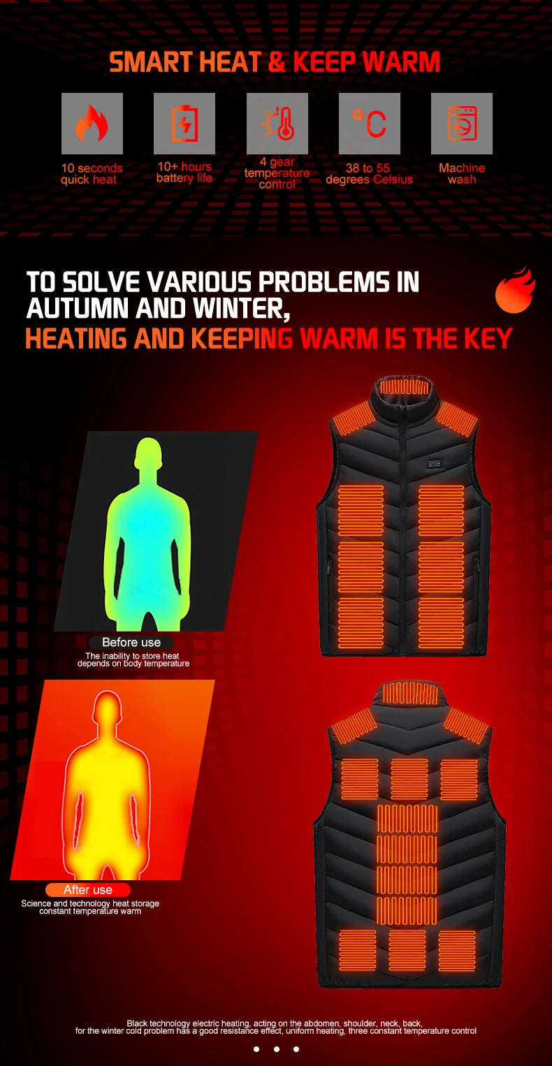 TODWARM Heating Vest Blue Men's Jacket Heated Winter Women's Heated Jacket Thermal Vest Warmer Outdoor Sports Jacket