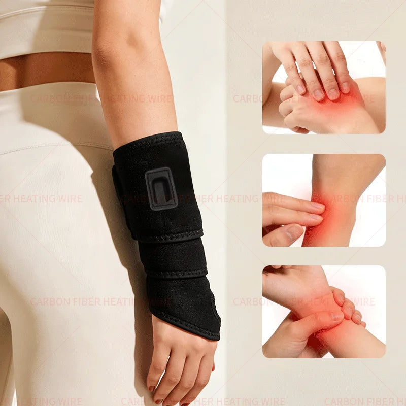 Carbon Fiber Heated Wrist Brace with Vibration Massager Relieves Arthritis, Tenosynovitis, Wrist Joint Sports Strain Recovery