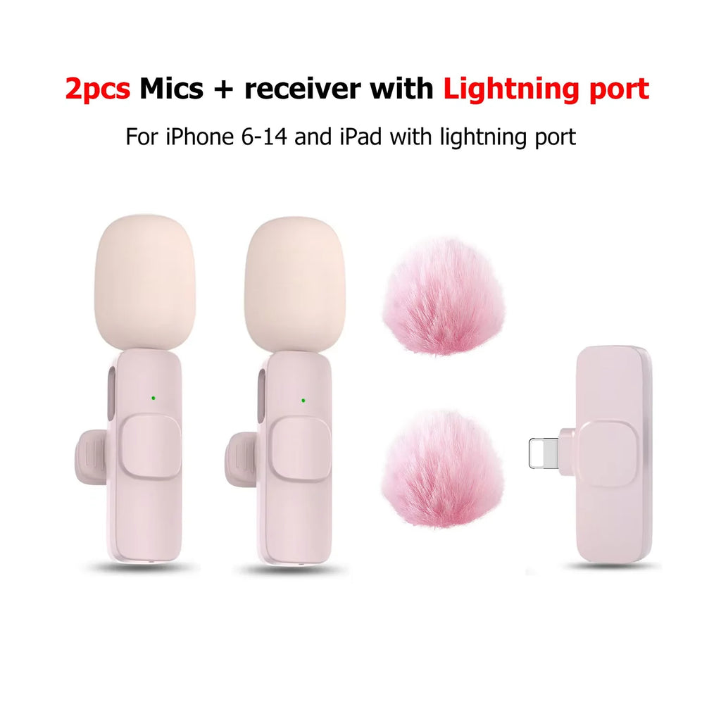 Pink &White K60 Wireless Lavalier Microphone for Smartphone,Clip On Lapel Mic Plug-Play Microphone for Video/Audio Recording