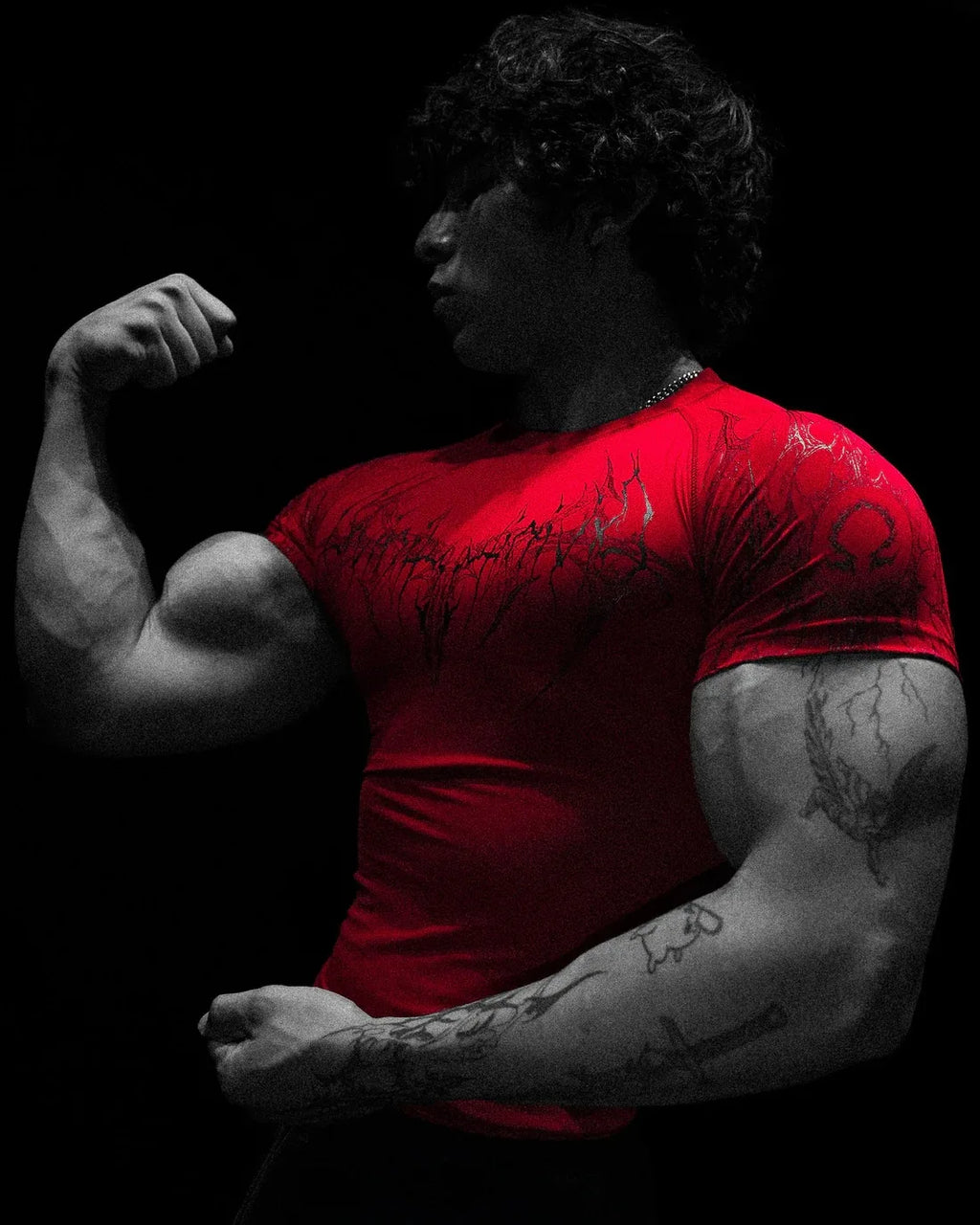 GYM T-shirt Men's Dark Gothic Print Muscle Tee  High Elasticity And Quick Drying Exercise For Bodybuilding Training 2025 Summer