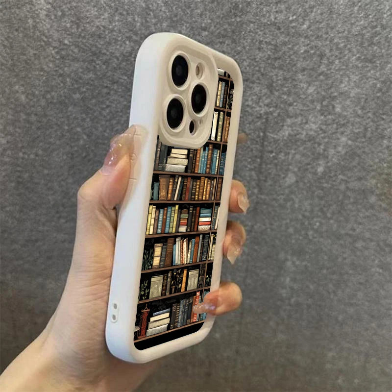 Creative Bookshelf Phone Case for iPhone 16 15 14 13 12 11 Pro Max Mini XR XS X 7 8 6 6s Plus Soft TPU Back Cover