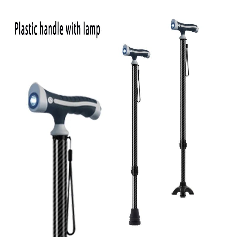 Carbon Fiber crutches for Walking Stick with Light Elderly Hiking Cane Night Lighting Stretchable cane with lamp for Walking Saf