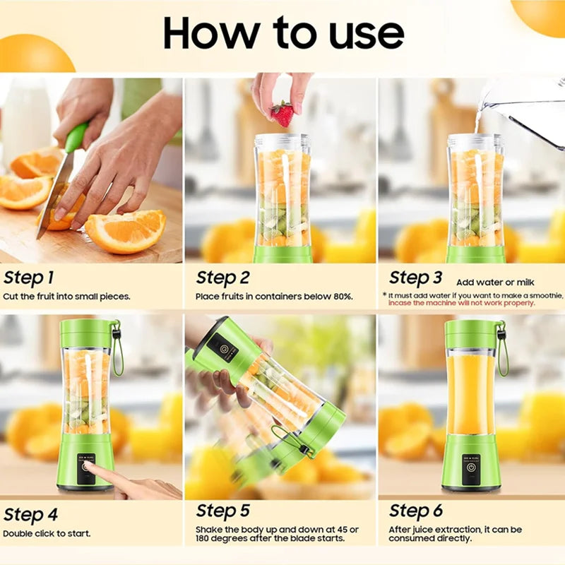 380ml Portable Juicer Fruit Smoothie Electric Blender Mini Juice Cup Usb Charging Blender Suitable for Travel And Fitness Use
