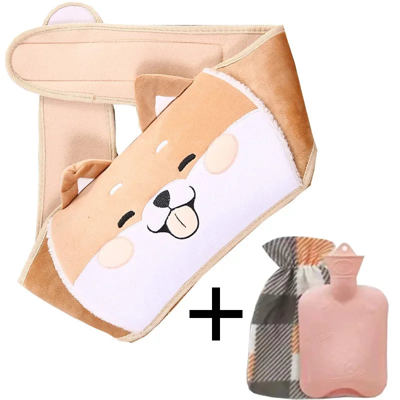 3-Piece Set Filling Water Type Hot Water Bag Hot Water Bottle Cover Plush Animal Belt Winter Menstrual Women Belly Hand Warmer
