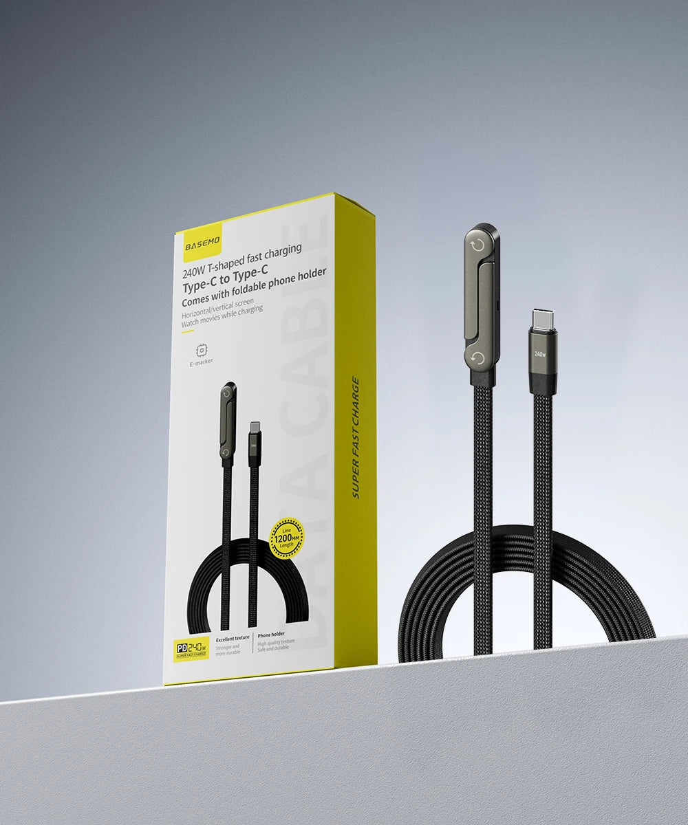 240/65w Fast Charging Foldable Bracket Data Cable 2-in-1 Data Wire Foldable Phone Tablet Stand Type-C to Type-C /USB-A to Type-C
