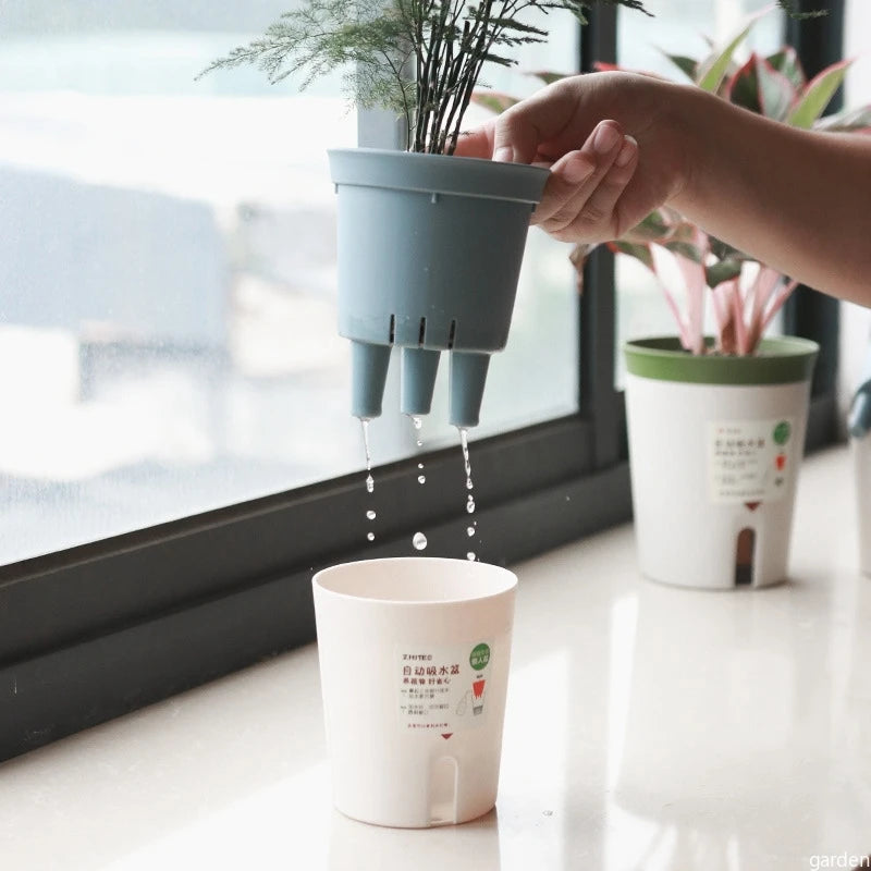 Double Layer Plant Pot Self Watering Pots for plants Hydroponics Flower Pot Plastic Lazy Automatic Water-Absorbing Plants Pot