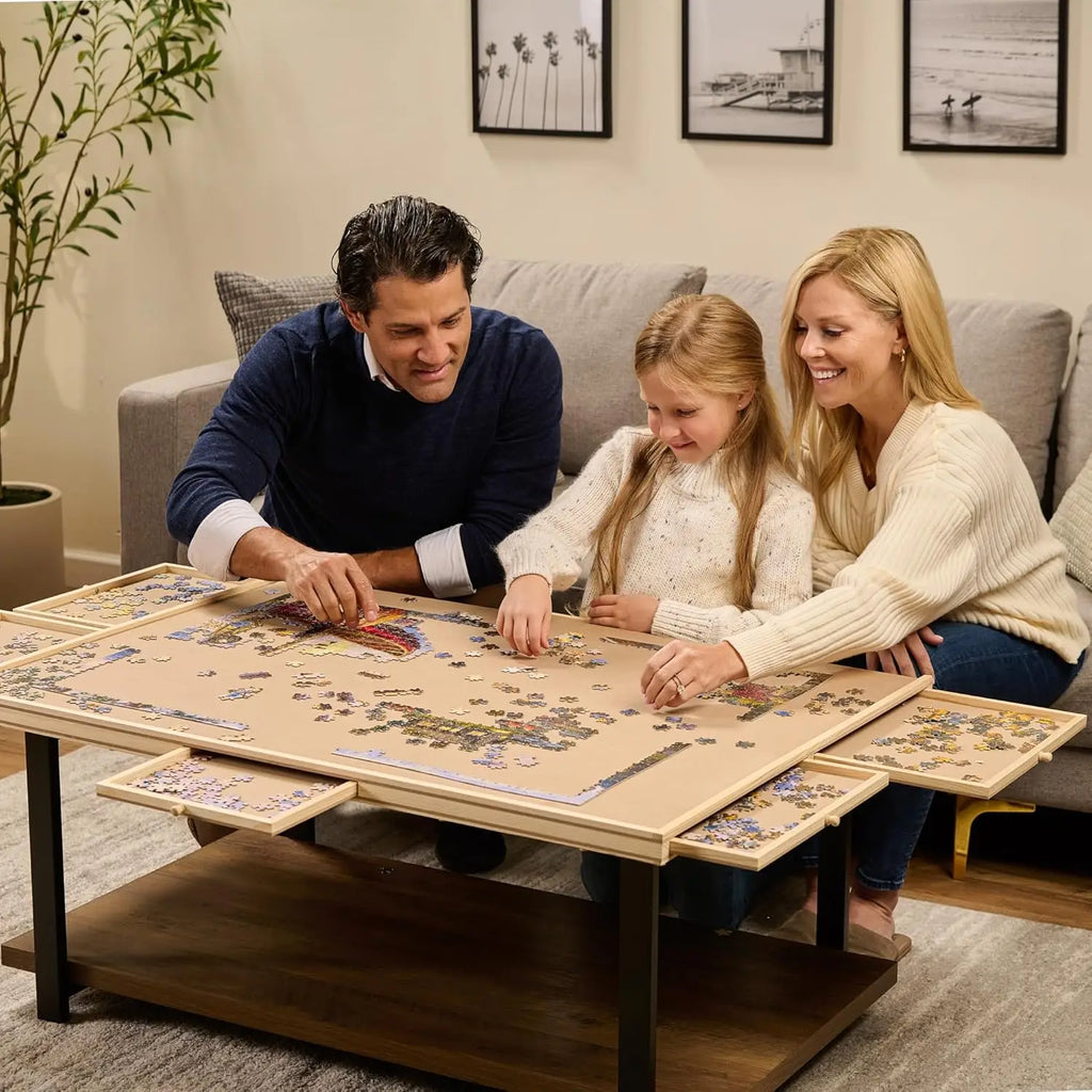 1500 Pieces Rotating Puzzle Board with 6 Storage Drawers & Protective Cover - Wooden Jigsaw Puzzle Table for 1500 Pieces - for F