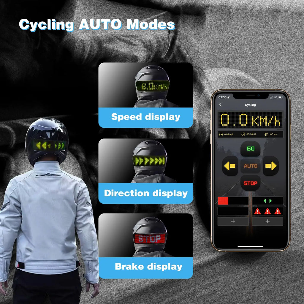 Led Helmet Display Motorcycle Helmet Warning Light Night Riding DIY RGB Bike Helmet Taillight APP Programmable LED Screen