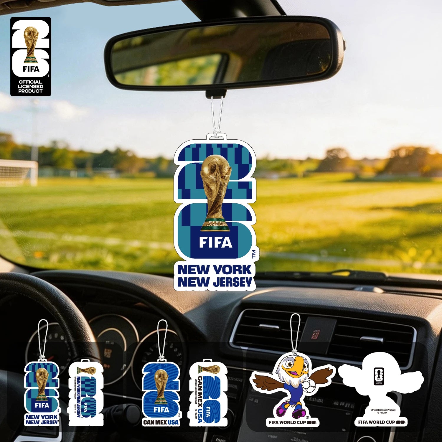 FIFA World Cup 2026 Official 3 Pack Car Air Freshener with Trophy Mascot & Host City Design, Long Lasting Scent for Car & Home