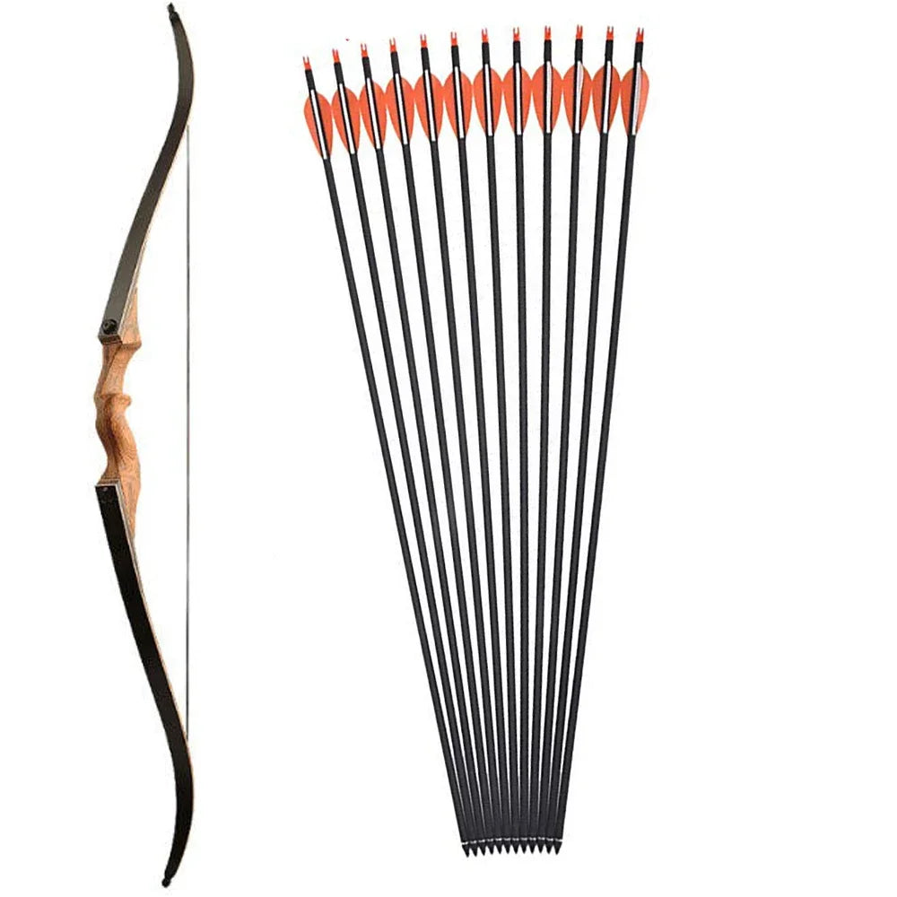 20-60lbs 60inch Archery Recurve Bow Longbow Takedown Bow Limb Right Left Hand 12pcs mix Carbon Arrows Hunting Shooting