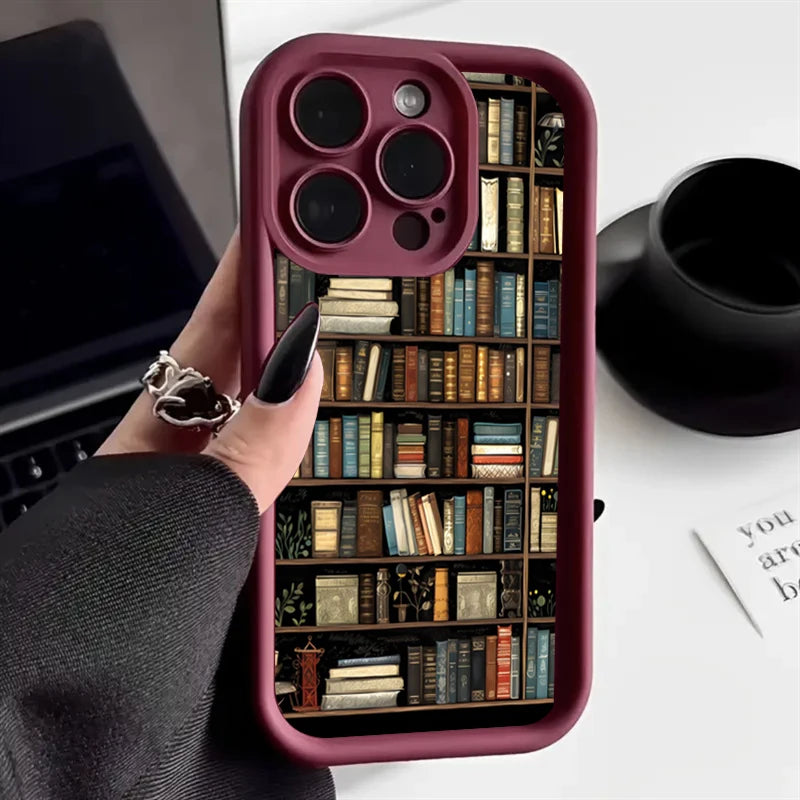 Creative Bookshelf Phone Case for iPhone 16 15 14 13 12 11 Pro Max Mini XR XS X 7 8 6 6s Plus Soft TPU Back Cover