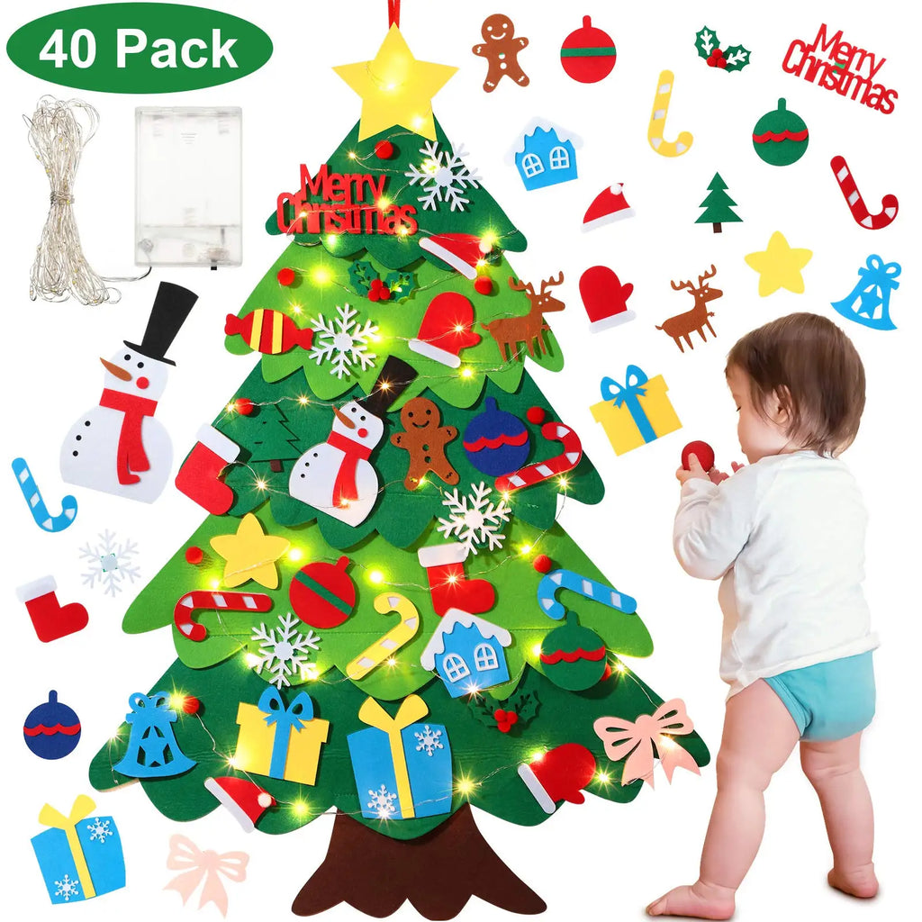 DIY Felt Christmas Tree Wall Hanging Artificial Xmas Tree with Santa Claus Snowflakes Ornament New Year Party Supplies Gift