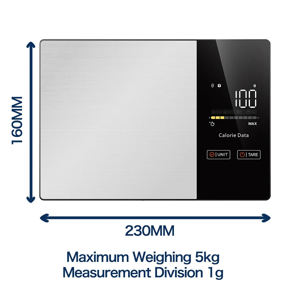 11LB / 5kg Stainless Steel Kitchen Food Scale Smart Kitchen Scale Food Calorie Nutritional Calculator Cooking Baking Scales