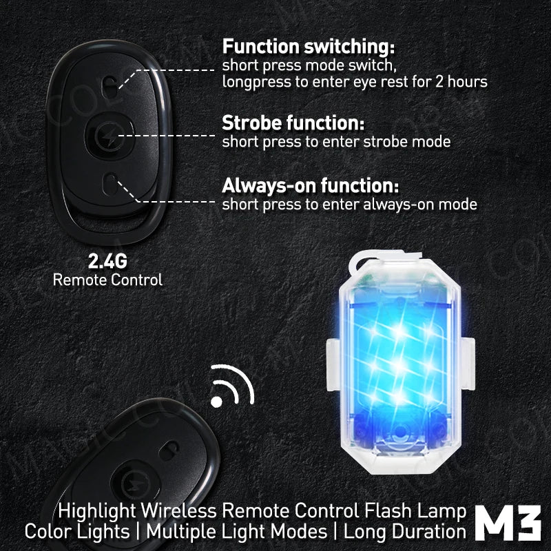 Wireless Remote Control LED Strobe Light for Car Auto Motorcycle Bike Drone Scooter Anti-collision Warning Lamp Flash Indicator