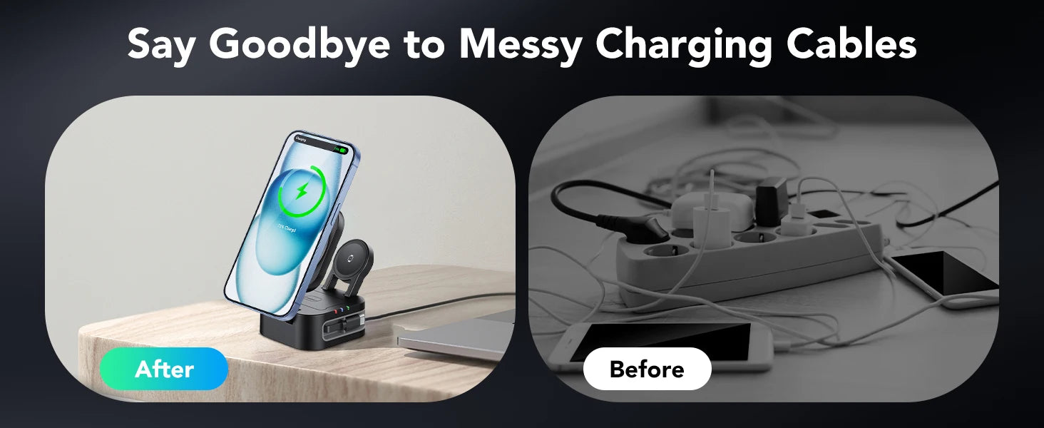 Magnetic 3 in 1 Wireless Charger Station With Extension Cords for iPhone 17 16 15 14 13 12 iWatch 11-2 Airpods Pro Fast Charging