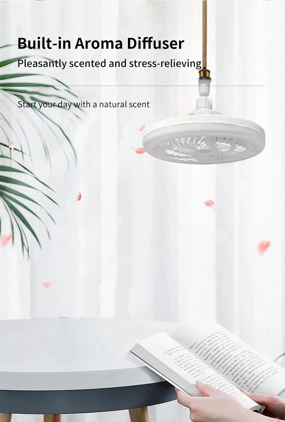 Rotatable 3in1 Ceiling Fan with Remote Control Lighting Lamp E27 Converter Base Lighting Base Bedroom Living Room ﻿Aromatherapy