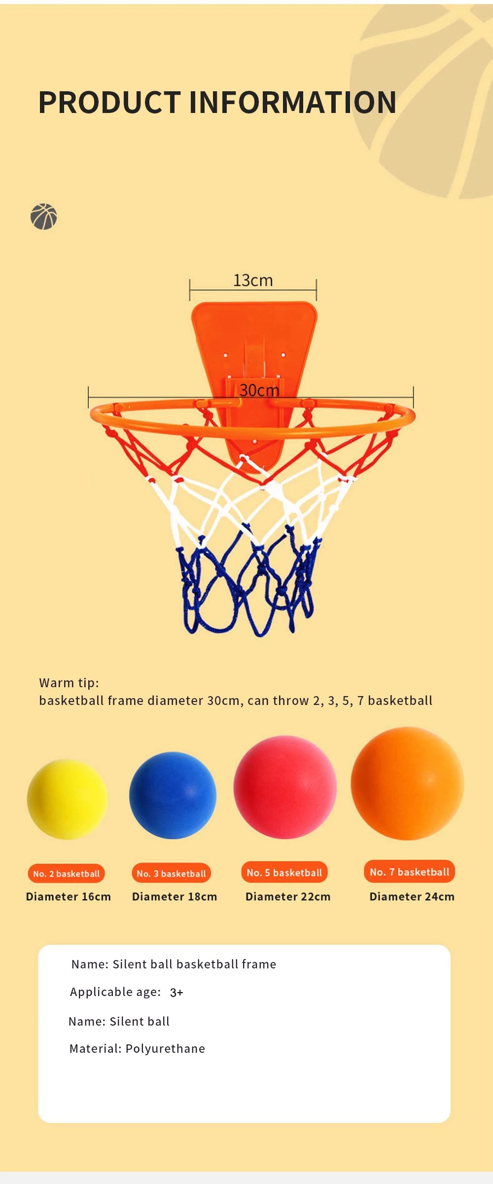 Diameter 24/22/18cm Silent High Density Foam Sports Ball Indoor Mute Basketball Soft Elastic Ball Children Sports Toy Games