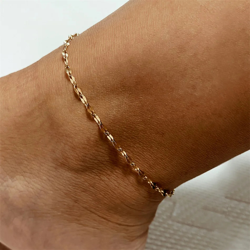 SUNIBI Stainless Steel Snake Chain Anklet for Women Summer Beach Gold Color Anklets Fashion Jewelry Dropshipping Wholesale