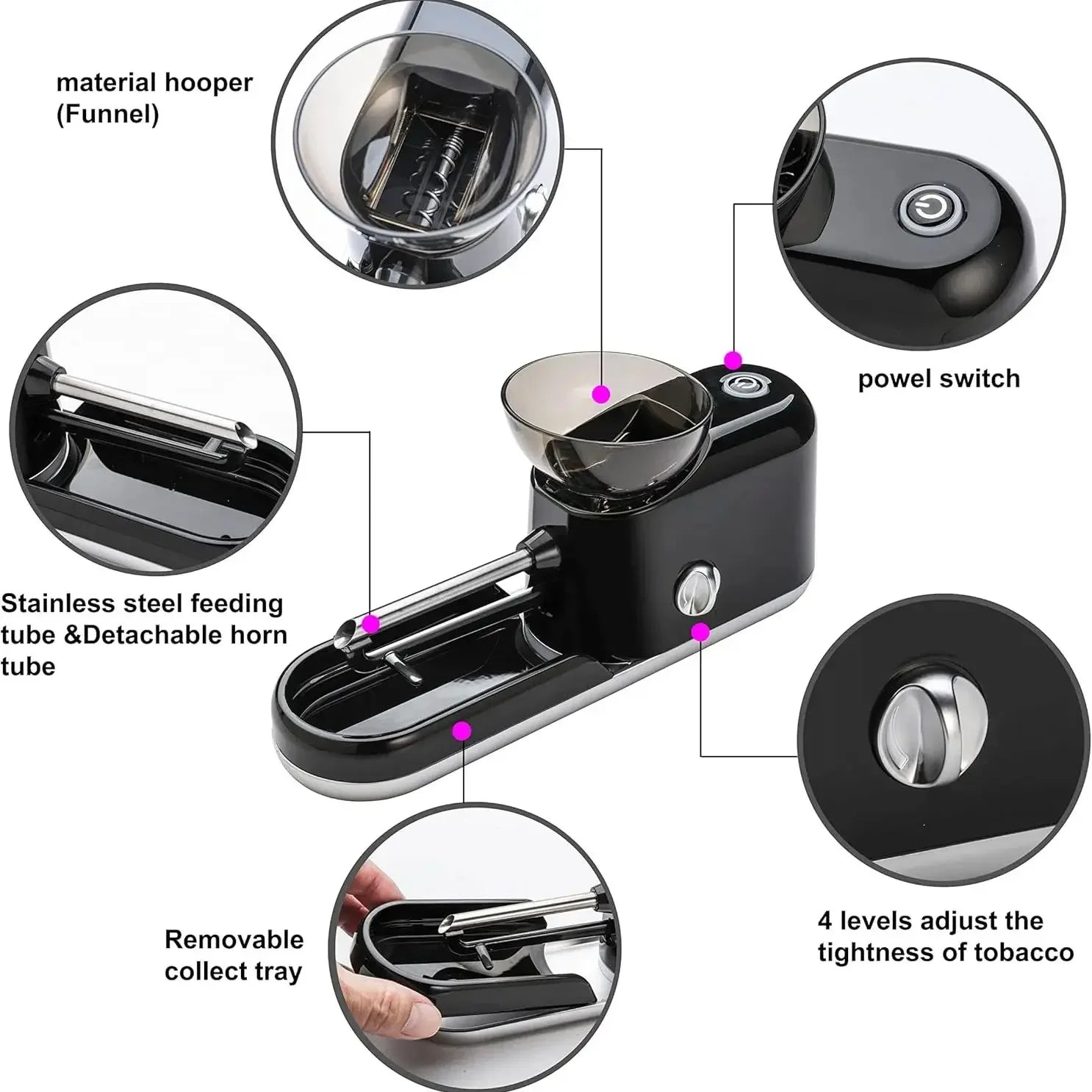 6.5 8mm Cigarette Rolling Machine Fully Automatic Tobacco Roller Smoking Accessories EU US Plug DIY Injector Maker Smoking Tool